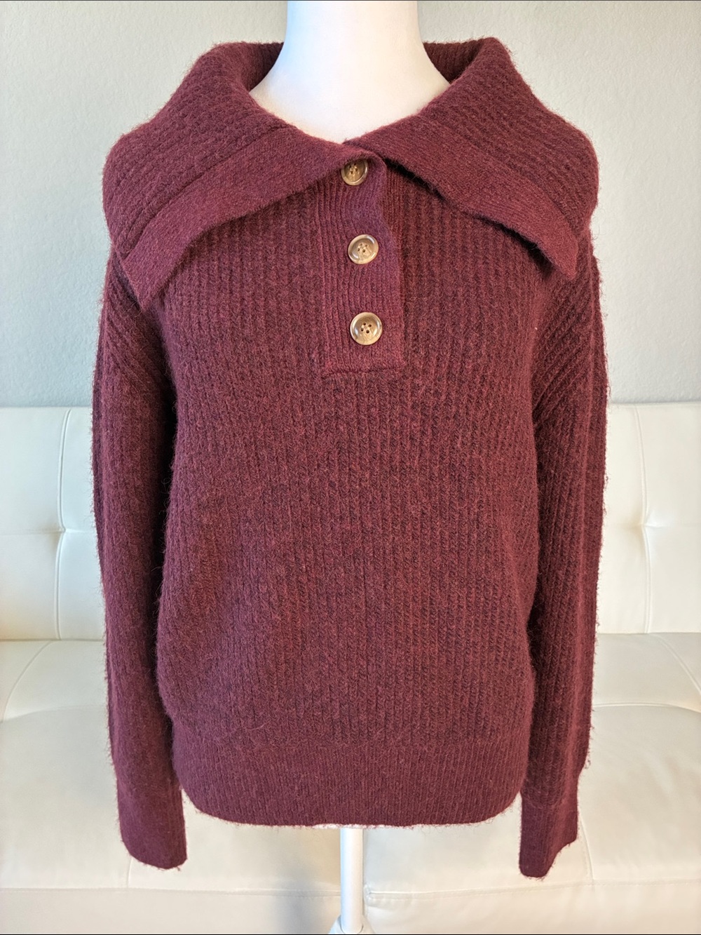 Truth by Republic Women's Ribbed Cowl Sweater - Burgundy